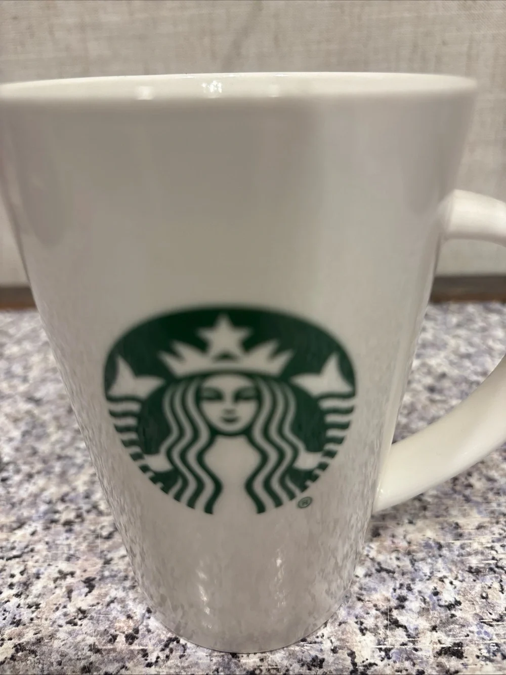Starbucks White Tall Ceramic Coffee Mug - Classic Green Mermaid Logo - 12oz